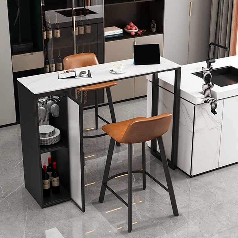 Table à manger moderne en pierre fritrée rectangulaire avec rangement