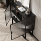 Glam Iron Credenza Striped Glass Doors 39.5"L Cabinets Dining Server for Living Room Clearhalo 'buffet_sideboard' 'Buffets & Sideboards' 'furn' 'furn_buffet_sideboard' 'Furniture' 'Kitchen & Dining Furniture' 1200x1200_cfcbcf0c-2022-4e45-9be0-845504b57bda