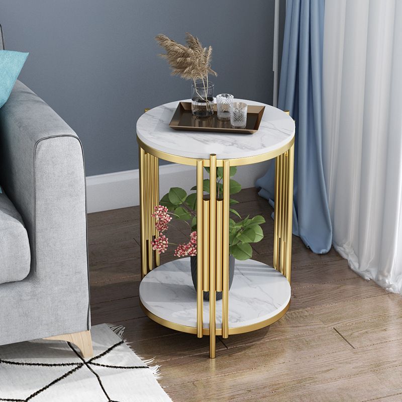 Modern Slate Round Side End Table Metal 3 Legs Side Table with Shelf