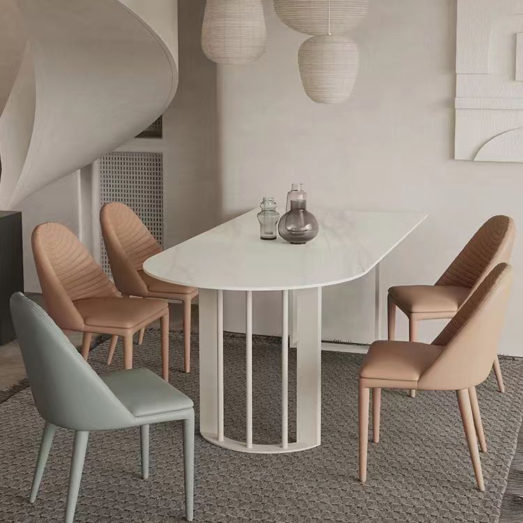 Modern Stone Top Oval Dinette Table Metal Base Dining Table in White Clearhalo 'Dining Tables & Seating' 'Dining Tables' 'dining_table' 'furn' 'furn_dining_table' 'Furniture' 'furniture_dining_table' 'Kitchen & Dining Furniture' 1200x1200_cfd1d92a-9947-4125-9dbd-516d28941336