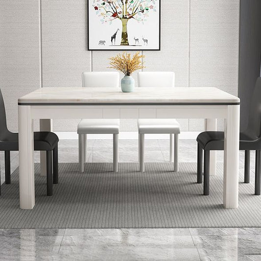 Mid-Century Style Marble Dining Table 4 Legs Wood Base Rectangle Table for Home