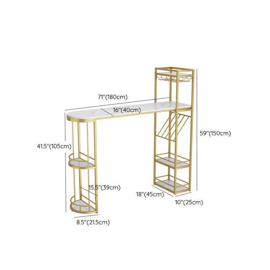 White Stone Bar Table with Storage Modern Specialty Pub Table for Dining Room