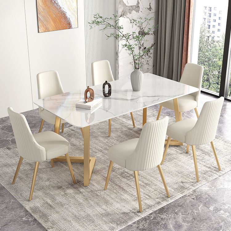 Glam Iron Dinette Set 1/2/3/5/6/7 Pieces Rectangle Dining Table Set with Sintered Stone Clearhalo 'Dining Room Sets' 'Dining Tables & Seating' 'dining_room_set' 'furn' 'furn_dining_room_set' 'Furniture' 'furniture_dining_room_set' 'Kitchen & Dining Furniture' 1200x1200_cfd9dd7c-cd86-4f8a-94ae-c64c98096b6c