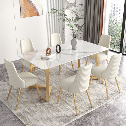 Glam Iron Dinette Set 1/2/3/5/6/7 Pieces Rectangle Dining Table Set with Sintered Stone Clearhalo 'Dining Room Sets' 'Dining Tables & Seating' 'dining_room_set' 'furn' 'furn_dining_room_set' 'Furniture' 'furniture_dining_room_set' 'Kitchen & Dining Furniture' 1200x1200_cfd9dd7c-cd86-4f8a-94ae-c64c98096b6c