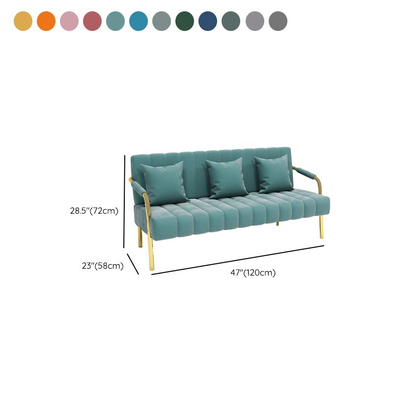 Recessed Arm Sofa Stain Velvet/Faux Leather Sofa with Pillows