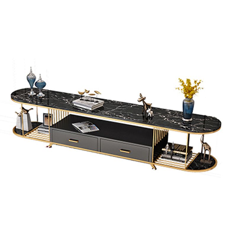 Glam Slate Top TV Media Stand 2-Drawer Media Console with Shelves Clearhalo 'furn' 'furn_tv_stands_entertainment_centers' 'Furniture' 'Living Room Furniture' 'TV Stands & Entertainment Centers' 'TV Stands & Media Storage Furniture' 'tv_stands_entertainment_centers' 1200x1200_cfdeb490-f5e2-41a1-bbc8-a01a29857be7