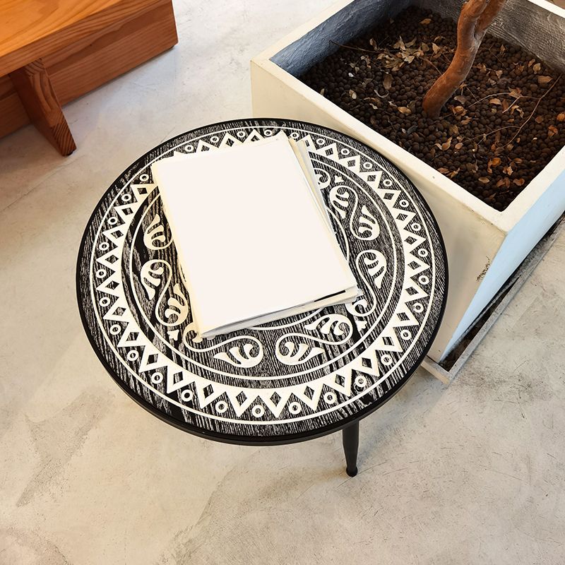 French Country 3 Legs Sofa Side Accent Table Solid Wood Round End Table