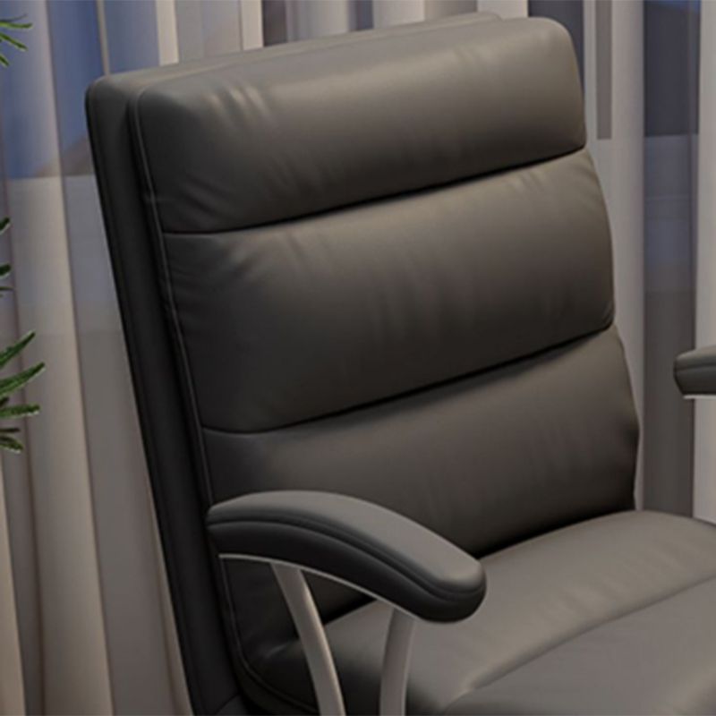 Modern Fixed Arms Office Chair Leather No Distressing Ergonomic Slide Chair