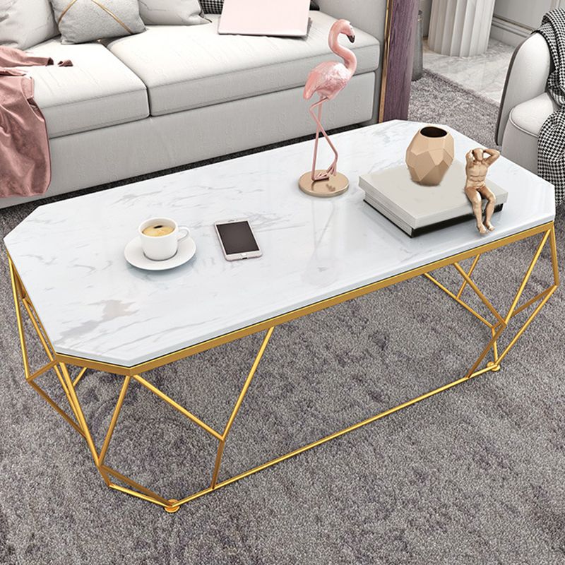 Modern Style Tempered Glass & Slate Bunching Table Metal Rectangular Coffee Table