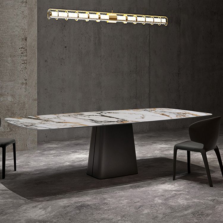 Luxury Style Sintered Stone Table Single Pedestal Base Rectangle Table for Home Clearhalo ' dining_table' 'Dining Tables & Seating' 'Dining Tables' 'furn' 'furn_dining_table' 'Furniture' 'furniture_dining_table' 'Kitchen & Dining Furniture' 'kitchen&dining_furn' 'kitchen' 'kitchen_dining_table' 1200x1200_cfe81228-4b4c-45c4-9488-60d8b20260f4
