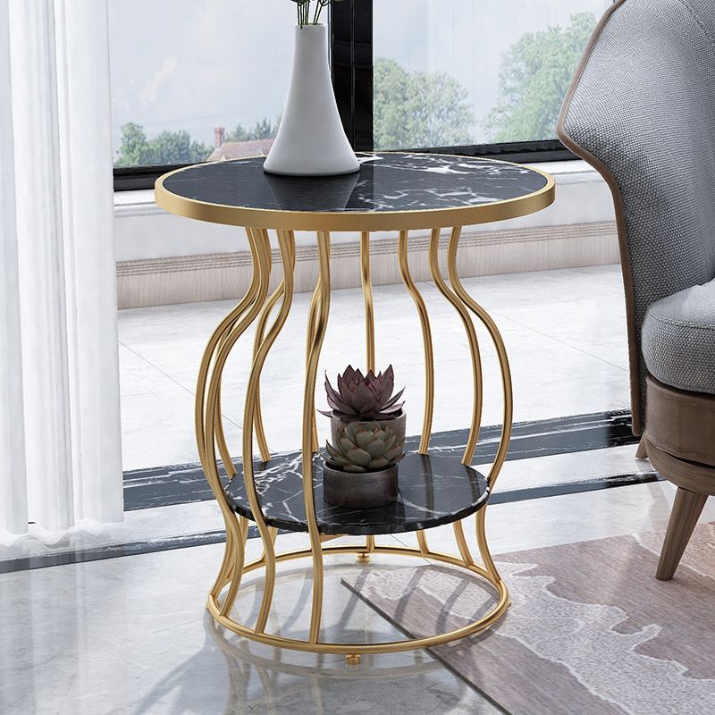 ダブルティアエンドテーブルストレージシェルフ付きモダニストスレートサイドテーブル