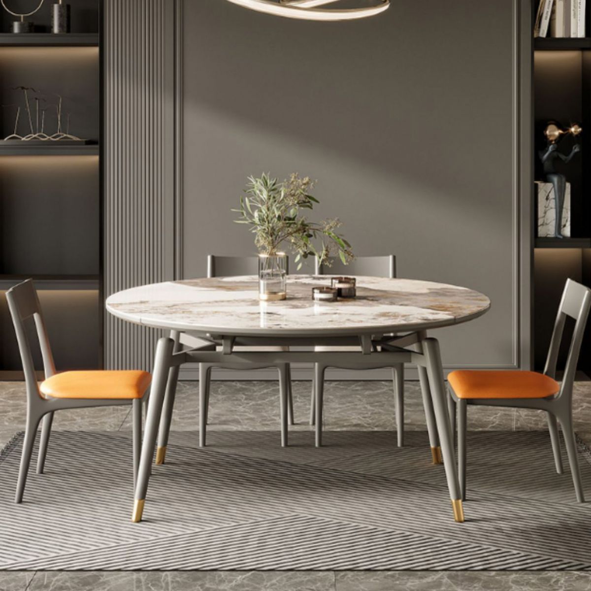 Moderne ronde eettafel van gesinterde stenen tafel met houten poten voor thuisgebruik