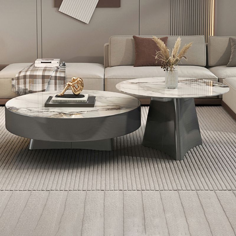 Round Slate Coffee Cocktail Table Pedestal Coffee or End Table with Storage Clearhalo 'Coffee & Accent Tables' 'Coffee Tables' 'coffee_tables' 'furn' 'furn_coffee_tables' 'Furniture' 'Living Room Furniture' 1200x1200_cfeada28-145e-4461-a82b-9d37e7cb11ec