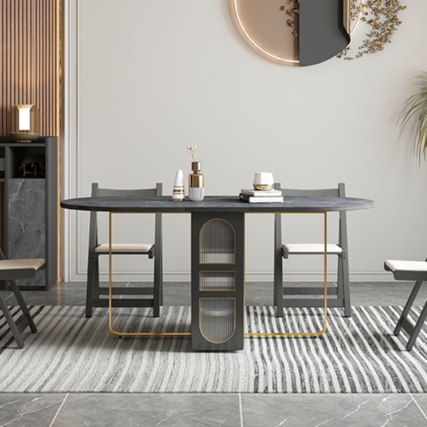 59-inch Oval Shape Casual Dining Table Two-Color Extendable Table with Sintered Stone Clearhalo ' dining_table' 'Dining Tables & Seating' 'Dining Tables' 'furn' 'furn_dining_table' 'Furniture' 'furniture_dining_table' 'Kitchen & Dining Furniture' 'kitchen&dining_furn' 'kitchen' 'kitchen_dining_table' 1200x1200_cfebafc5-1bf2-4369-8160-2e36891b3f1f