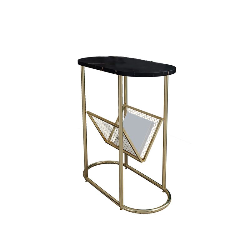 24.8" Tall Iron Frame Base End Table Oval Slate Top Side Table with Magazine Holder Clearhalo 'Coffee & Accent Tables' 'End & Side Tables' 'end_side_tables' 'furn' 'furn_end_side_tables' 'Furniture' 'Living Room Furniture' 1200x1200_cfebb940-f747-4f51-a371-b5241ee723ef