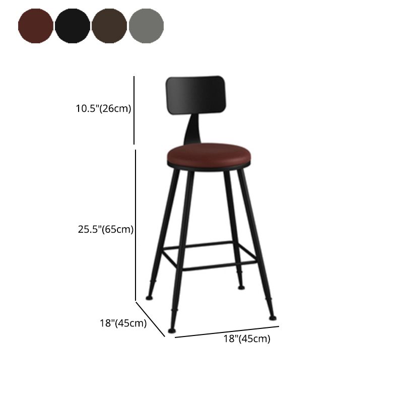 Industrial Armless Backrest Counter Stool Iron Bar Stool with Leather Cushion Clearhalo 'Bar Furniture' 'Bar Stools' 'bar_stools' 'furn' 'furn_bar_stools' 'furniture_bar_stools' 'Kitchen & Dining Furniture' 'kitchen&dining_furn' 'kitchen' 'kitchen_furn' Furniture' 1200x1200_cfef0172-5e49-4180-9fbf-8fdd5f9fa076