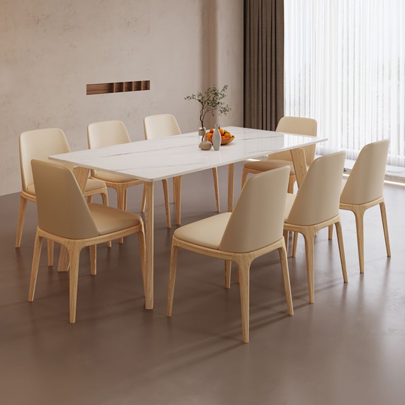 Mesa de comedor Mid-Century con tapa de piedra, mesa de comedor rectangular con patas naturales