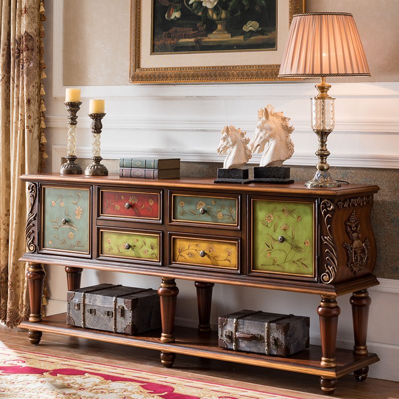 Gabinete de acento de 2 puertas moderno de mediados de siglo 33 "Cofre de madera desgastada de altura con cajones