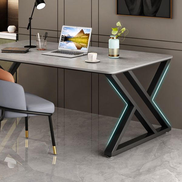 White and Grey Computer Desk Rectangular Writing Desk Stone and Metal Clearhalo 'furn' 'furn_office_desk' 'Furniture' 'Office Desks' 'Office Furniture' 'office_desk' 1200x1200_cff4f7fc-7b2c-4210-ac9c-850b9a2b8f65