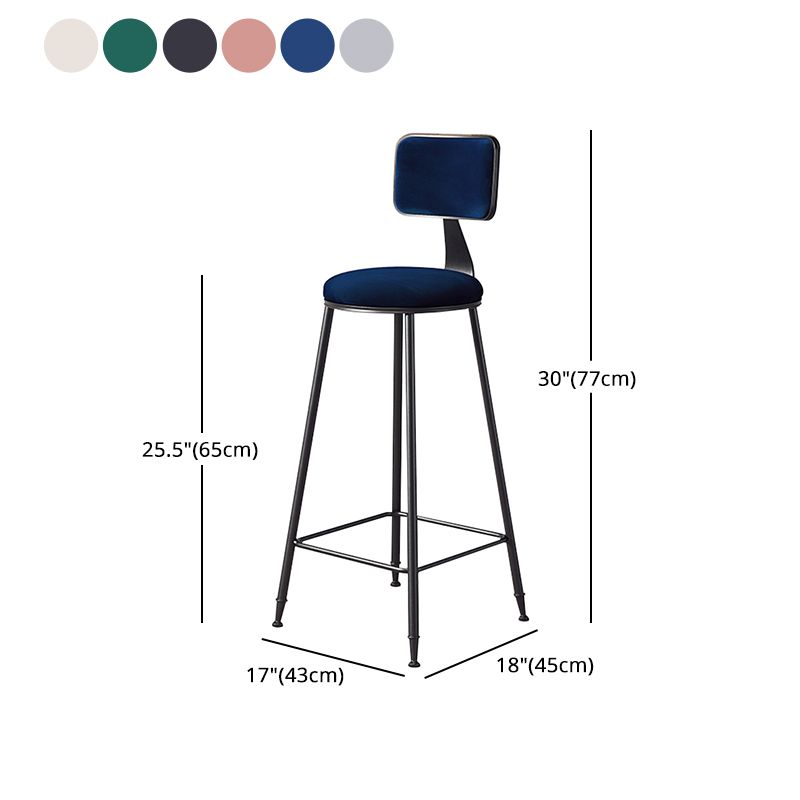 Contemporary Counter Bar Stool Backrest Velvet Bar Stool with Footrest, Iron Base Clearhalo 'Bar Furniture' 'Bar Stools' 'bar_stools' 'furn' 'furn_bar_stools' 'furniture_bar_stools' 'Kitchen & Dining Furniture' 'kitchen&dining_furn' 'kitchen' 'kitchen_furn' Furniture' 1200x1200_cff50044-87a1-4ffb-bf2d-365cbec0b74b