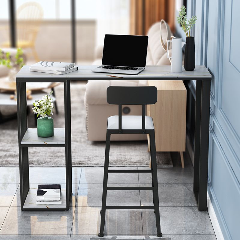 Modern Black Iron Bar Dining Table with White Stone Top Rectangle Indoor Bistro Table Clearhalo 'Bar Furniture' 'Bar Tables' 'bar_tables' 'furn' 'furn_bar_tables' 'Furniture' 'furniture_bar_tables' 'Kitchen & Dining Furniture' 1200x1200_cff6eabb-7cca-4873-8683-deff720497bb