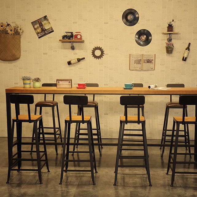 Brown Modern Style Rectangle Bar Table in Metal and Wood Table Cafe Bar Table Clearhalo 'Bar Furniture' 'Bar Tables' 'bar_tables' 'furn' 'furn_bar_tables' 'Furniture' 'furniture_bar_tables' 'Kitchen & Dining Furniture' 1200x1200_cffd0672-753f-44ac-9258-1226819a24c3