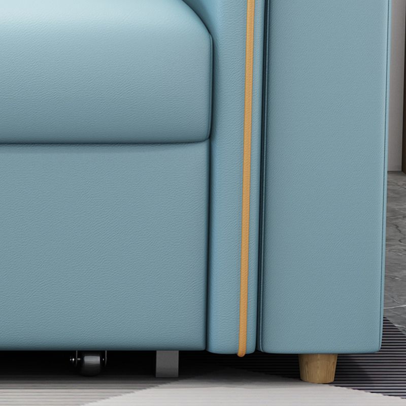 Faux Leather Sofa Bed with Pillows Sofa in Azure with Storage Clearhalo 'furn' 'furn_futons' 'Furniture' 'Futons & Daybeds' 'Futons' 'Living Room Furniture' 1200x1200_cffef3f0-7814-4af4-ba39-86cd26f1414b