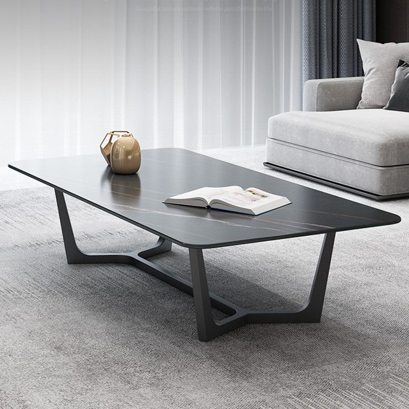 Glam Style Rectangular Slte Black Metal Trestle Type Base Coffee Table