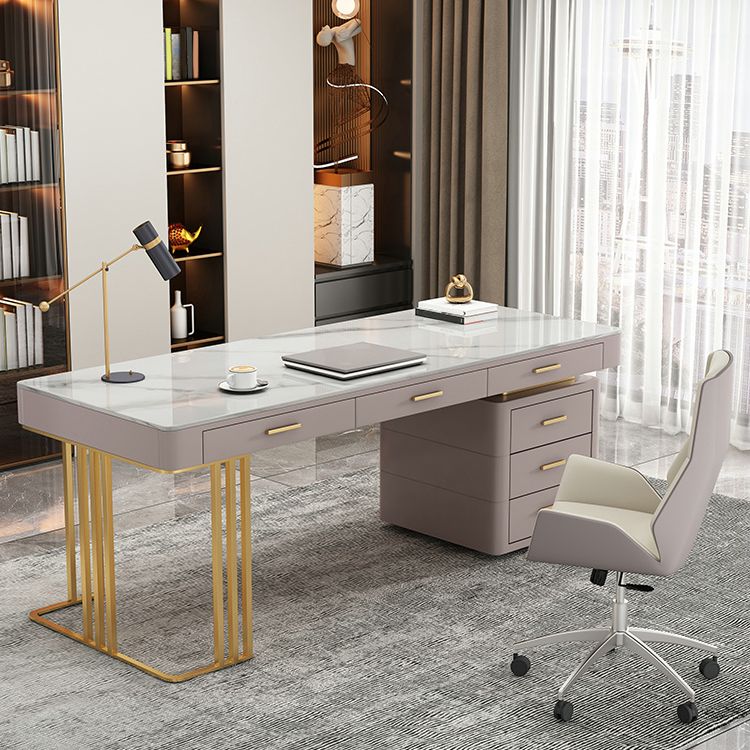 29.25-inch Height Classic Glam Office Desk Curved Stone Writing Desk Clearhalo 'furn' 'furn_office_desk' 'Furniture' 'Office Desks' 'Office Furniture' 'office_desk' 1200x1200_d0001d87-fba2-47a1-bdcb-25ede4e14c3b