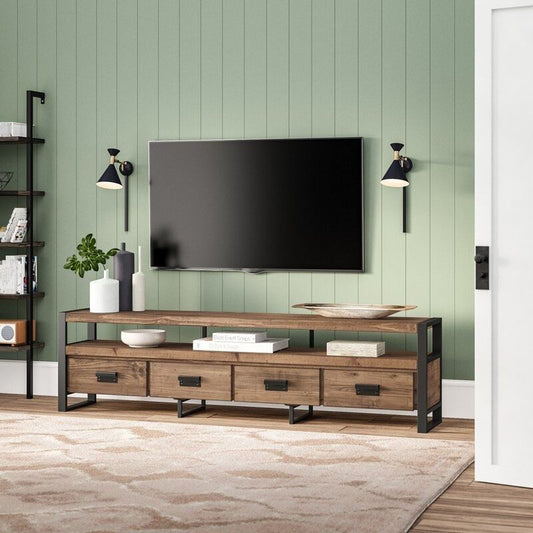 Console di media in legno industriale con cassetti, console marrone