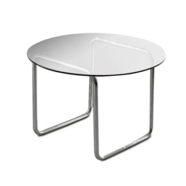 Modern Round Cocktail Table with Glass Top and Steel Sled Base Clearhalo 'Coffee & Accent Tables' 'Coffee Tables' 'coffee_tables' 'furn' 'furn_coffee_tables' 'Furniture' 'Living Room Furniture' 1200x1200_d001d987-ed2a-412a-9a2c-7057fc93cbc6
