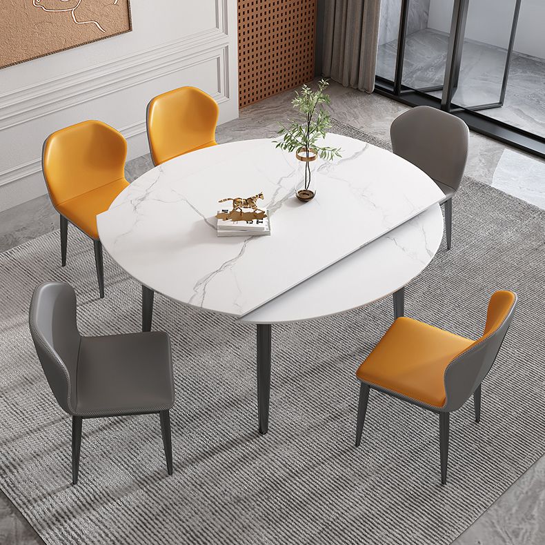 29.13''H Contemporary Round Dining Table Sintered Stone Table with 4 Black Metal Legs Clearhalo ' dining_table' 'Dining Tables & Seating' 'Dining Tables' 'furn' 'furn_dining_table' 'Furniture' 'furniture_dining_table' 'Kitchen & Dining Furniture' 'kitchen&dining_furn' 'kitchen' 'kitchen_dining_table' 1200x1200_d0024774-a80a-4740-ade8-537c30d544d5