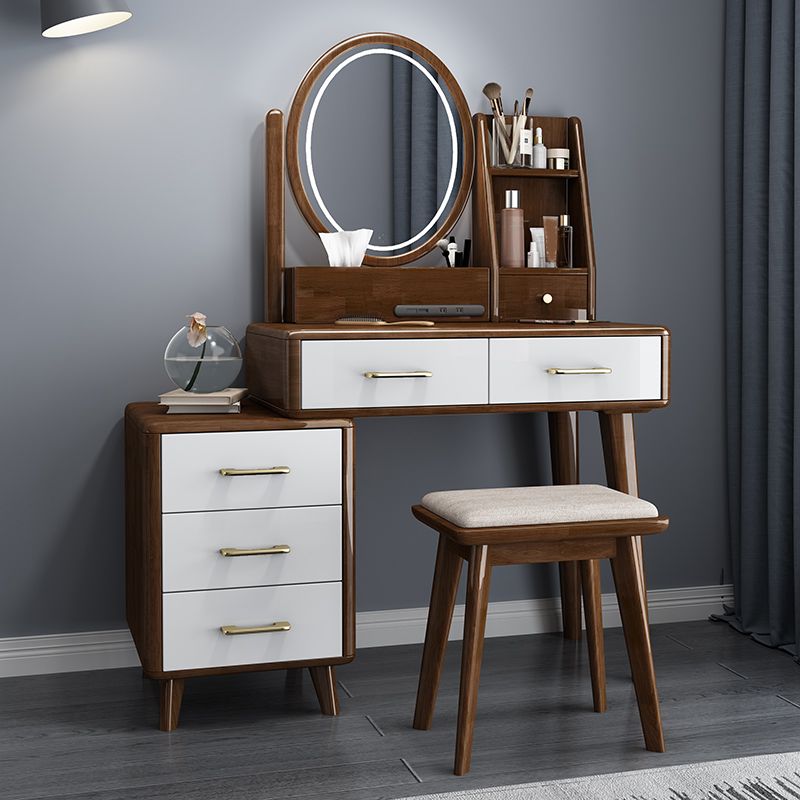 Trucco vanità in piedi in legno solido 5 cassetti di stoccaggio contemporanei