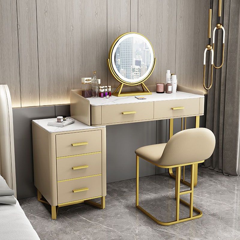 Glam Make-up Vanity With 5 Storage Drawers Dresser with Golden Base Clearhalo 'Bedroom Furniture' 'furn' 'furn_makeup_vanities' 'Furniture' 'Makeup Vanities' 'makeup_vanities' 1200x1200_d002ca7c-58d1-4aac-a887-b048e0a1c985