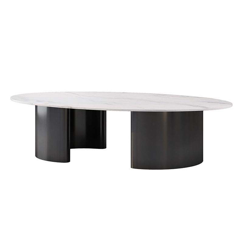 Glam 15.7" H Oval Slate Coffee Table Iron 2 Legs Cocktail Table Clearhalo 'Coffee & Accent Tables' 'Coffee Tables' 'coffee_tables' 'furn' 'furn_coffee_tables' 'Furniture' 'Living Room Furniture' 1200x1200_d002de66-d0e9-4aeb-b0f7-05f2d29743d4