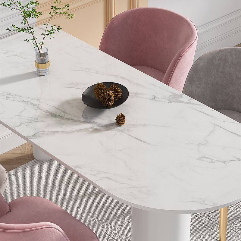 Simple Stone Top Table for Restaurant Oval Table with Three White Pedestal Clearhalo 'Dining Tables & Seating' 'Dining Tables' 'dining_table' 'furn' 'furn_dining_table' 'Furniture' 'Kitchen & Dining Furniture' 1200x1200_d005e2a9-d9b1-4d23-a99b-a66f62ac5aca