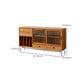 Modern Cherry Wood Dining Server Adjustable Shelving Brown Buffet Table with Glass Door