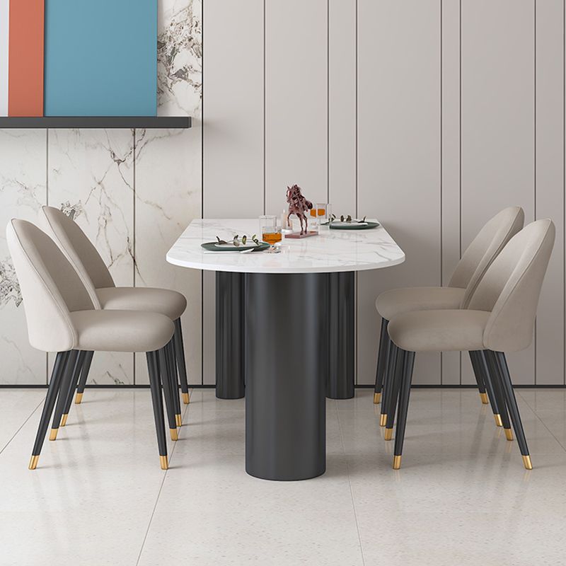 Sintered Stone Dining Table Modern White Top Dining Table with Black Frame Clearhalo 'Dining Tables & Seating' 'Dining Tables' 'dining_table' 'furn' 'furn_dining_table' 'Furniture' 'Kitchen & Dining Furniture' 1200x1200_d0071832-9ebb-4383-bf13-38170e6b89cf