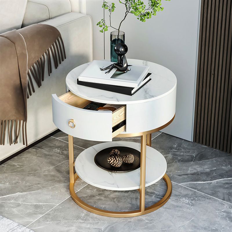 1-Drawer Shelf Included Stone Side Table - 19.69" W x 19.69" D x 22.83" H