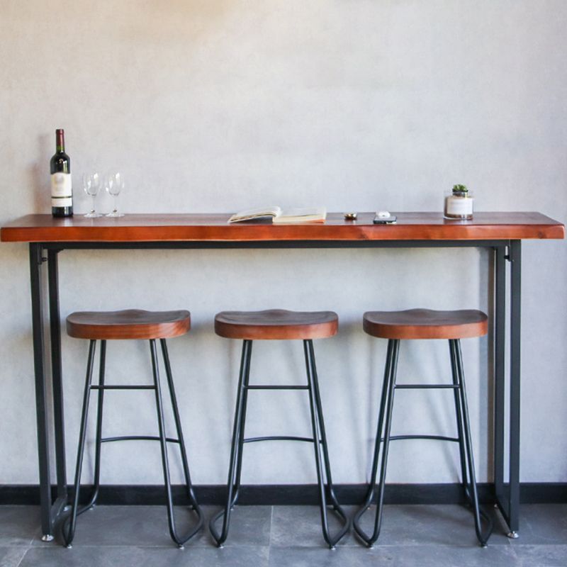 Solid Wood Bar Dining Table Specialty Brown Bar Height Cocktail Table with Sled Base