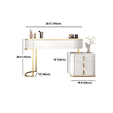 White Vanity Straight Feet Desk Stone Top Dressing Table Stool Set