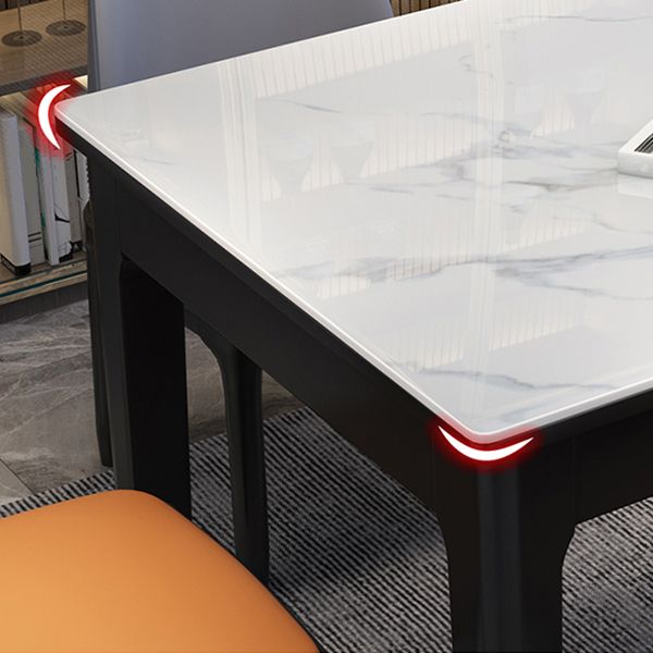 Rectangle 4 Legs Table Mid-Century Modern White Tone Fixed Table of Sintered Stone Clearhalo ' dining_table' 'Dining Tables & Seating' 'Dining Tables' 'furn' 'furn_dining_table' 'Furniture' 'furniture_dining_table' 'Kitchen & Dining Furniture' 'kitchen&dining_furn' 'kitchen' 'kitchen_dining_table' 1200x1200_d00a5cfa-69fc-4f8d-aeb4-bf3c33229b4b
