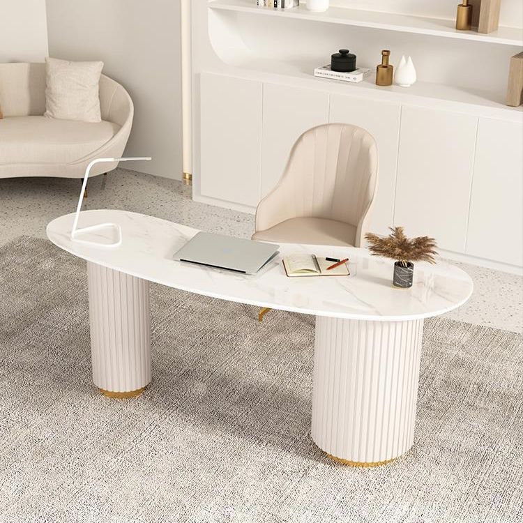 23" Wide Glam Executive Desk White 3-drawer Office Desk with Metal Legs Clearhalo 'furn' 'furn_office_desk' 'Furniture' 'Office Desks' 'Office Furniture' 'office_desk' 1200x1200_d00acce7-9d14-4680-8fe2-2c7ce13fab85