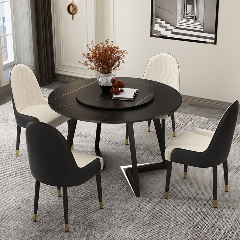 Round Sintered Stone Dining Table Modern Furniture with Double Pedestal for Home Clearhalo 'Dining Tables & Seating' 'Dining Tables' 'dining_table' 'furn' 'furn_dining_table' 'Furniture' 'Kitchen & Dining Furniture' 1200x1200_d00c8967-191f-4d66-9eca-49d46292cb1d