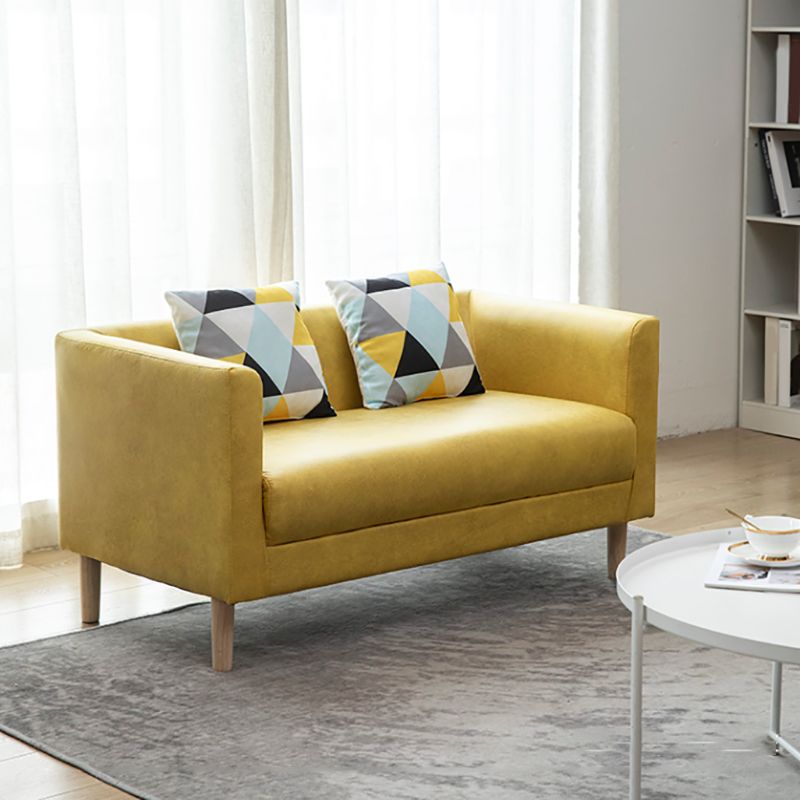 Tuxedo Arm Single Cushion Sofa Nordic Faux Leather and Wood Sofa with Pillows