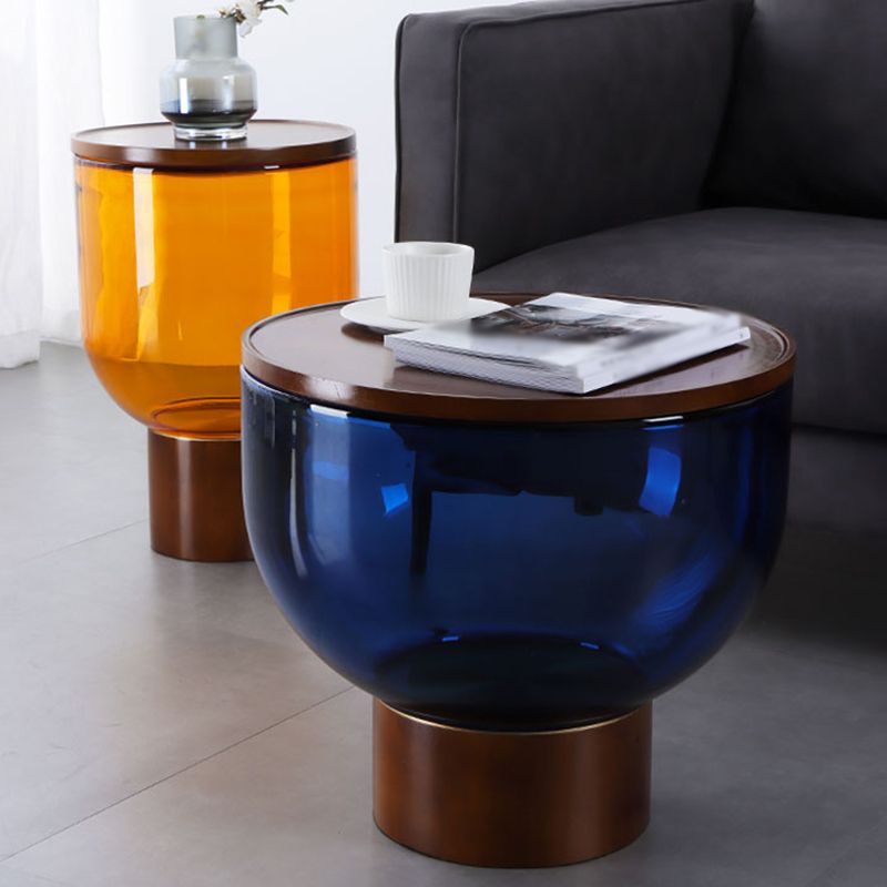 Modern Round Solid Oak Top End Table 53/44" Tall Drum End Table with Storage
