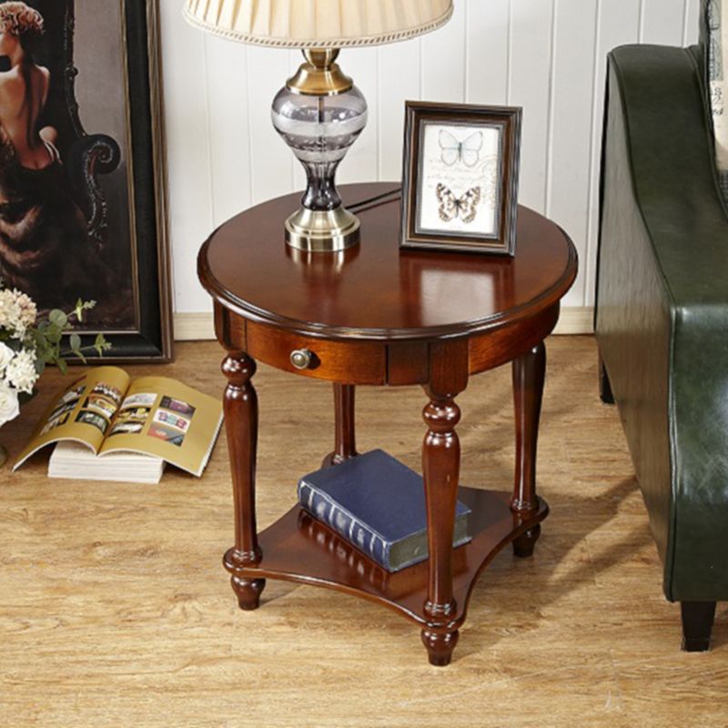 Traditional 24..4" Tall End Table in Brown Solid Wood Round Side Table with Shelf Clearhalo 'Coffee & Accent Tables' 'End & Side Tables' 'end_side_tables' 'furn' 'furn_end_side_tables' 'Furniture' 'Living Room Furniture' 1200x1200_d010662e-bac2-45f8-abaf-2ecfa127ef4f