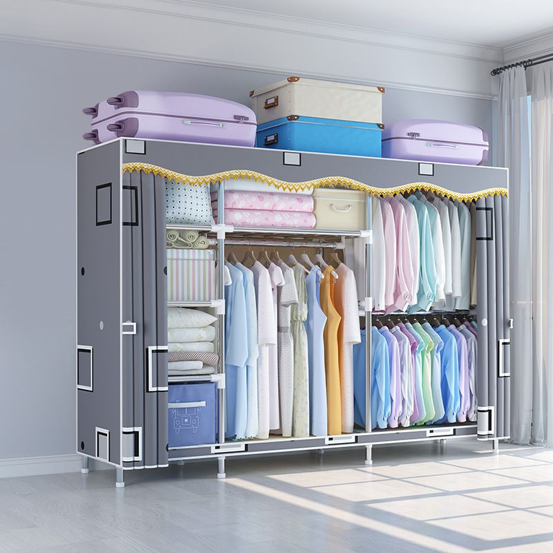 Modern Style Wardrobe Metal Bedroom Wardrobe Closet with Cloth Rod Clearhalo 'Armoires & Wardrobes' 'armoires_wardrobes' 'Bedroom Furniture' 'furn' 'furn_armoires_wardrobes' 'Furniture' 1200x1200_d013b068-944f-4ed3-8e4b-7618ae402449