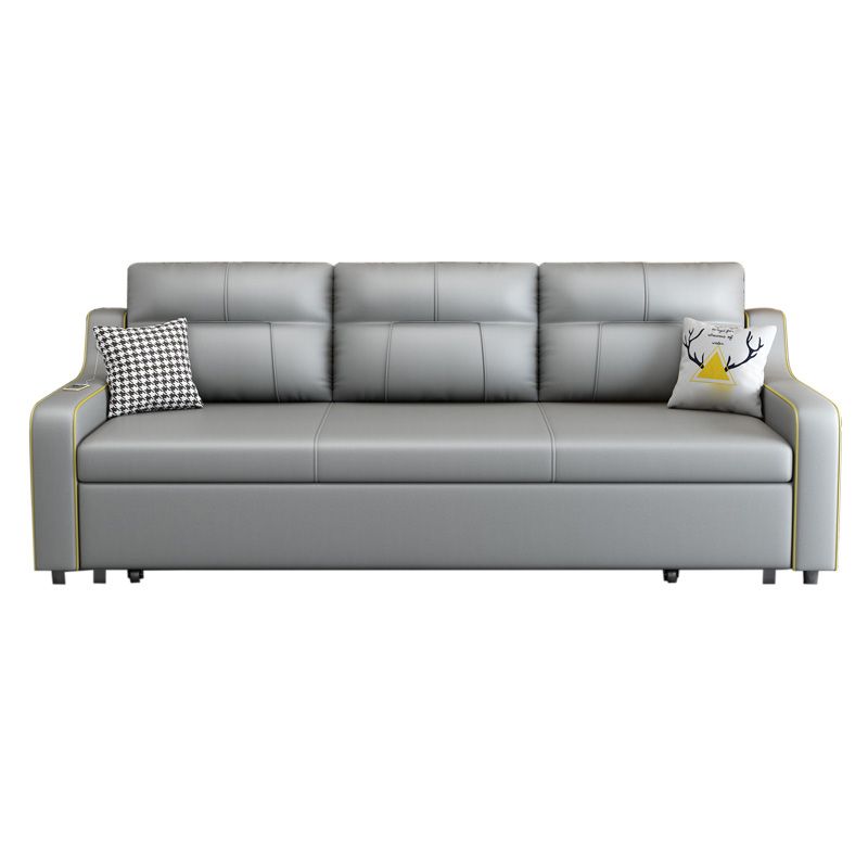 Contemporary Grey Bonded Leather Sleeper Sofa with Box and Cushion Back Clearhalo 'furn' 'furn_futons' 'Furniture' 'Futons & Daybeds' 'Futons' 'Living Room Furniture' 1200x1200_d013fe56-86ff-4b24-b663-3a4144ba7244