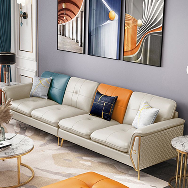 Contemporary Genuine Leather Cushions Sofa 36.61"High Pillow Top Arm Sofa,White Clearhalo 'furn' 'furn_sectionals' 'Furniture' 'furniture_sectionals' 'kitchen' 'kitchen_sectionals' 'Living Room Furniture' 'Sectionals' 1200x1200_d017add9-b0f6-4010-b94d-3389867aa563